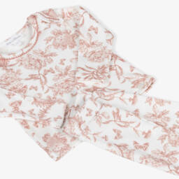 Tartine et Chocolat-Ivory & Pink Toile Du Jouy Cotton Baby Pyjamas | Childrensalon