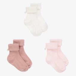 Tartine et Chocolat-Pink & White Cotton Baby Socks (3 Pack) | Childrensalon