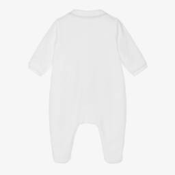 Tartine et Chocolat-White Velour Embroidered Babygrow | Childrensalon