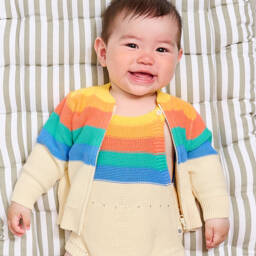 The Bonniemob-Ivory Striped Knitted Baby Cardigan | Childrensalon