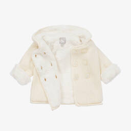 The Little Tailor-معطف شتوي قطن محبوك لون عاجي للأطفال | Childrensalon