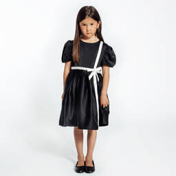 The Tiny Universe-Girls Black Satin Dress | Childrensalon