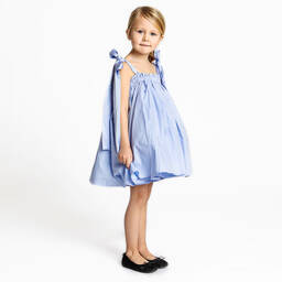 The Tiny Universe-Girls Blue Cotton Bow Strap Dress | Childrensalon