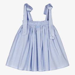 The Tiny Universe-Girls Blue Cotton Bow Strap Dress | Childrensalon