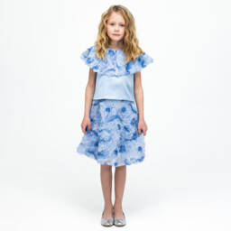 The Tiny Universe-Girls Blue Tulle Collar Blouse | Childrensalon