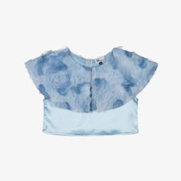 The Tiny Universe-Girls Blue Tulle Collar Blouse | Childrensalon