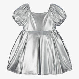The Tiny Universe-Girls Metallic Silver Satin Dress | Childrensalon