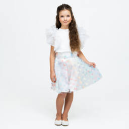 The Tiny Universe-Girls White & Blue Tulle Butterfly Skirt | Childrensalon