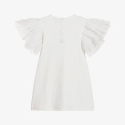 The Tiny Universe-فستان بأكمام قصيرة بكشكش قطن لون أبيض | Childrensalon