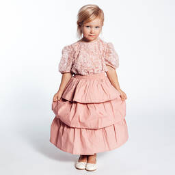 The Tiny Universe-Pink Ruffled Cotton Skirt | Childrensalon