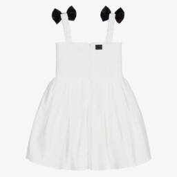 The Tiny Universe-White Cotton Dress with Bows | Childrensalon