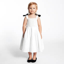 The Tiny Universe-White Cotton Dress with Bows | Childrensalon