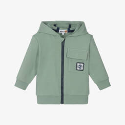 Baby Boys Green Cotton Zip-Up Hoodie