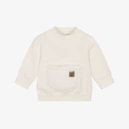 Timberland-Baby Boys Ivory Faux Fur Pocket Cotton Sweatshirt | Childrensalon