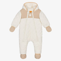 Timberland-Baby Boys Ivory Quilted Snowsuit with Cosy Fleece Lining | Childrensalon