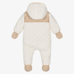 Timberland-Baby Boys Ivory Quilted Snowsuit with Cosy Fleece Lining | Childrensalon