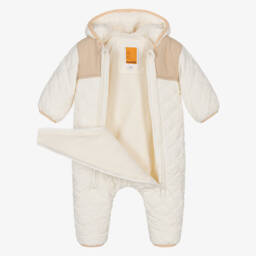 Timberland-Baby Boys Ivory Quilted Snowsuit with Cosy Fleece Lining | Childrensalon