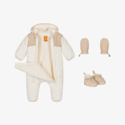 Timberland-Baby Boys Ivory Quilted Snowsuit with Cosy Fleece Lining | Childrensalon