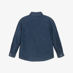 Timberland-Boys Blue Cotton Chambray Shirt with Pocket | Childrensalon