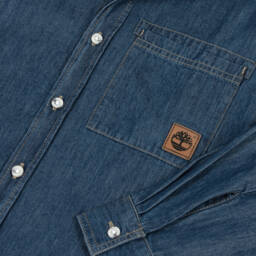 Timberland-Boys Blue Cotton Chambray Shirt with Pocket | Childrensalon