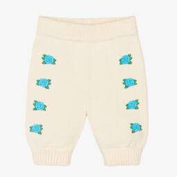 بنطلون قطن محبوك مطرز لون عاجي للبنات الرضع