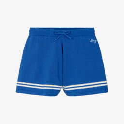 Girls Blue Knitted Cotton Drawstring Shorts