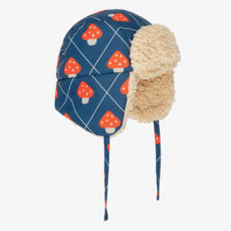 Girls Blue Mushroom Print Trapper Hat