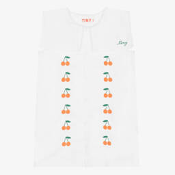 Girls Off-White Cotton Dress with Embroidered Cherries