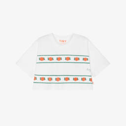 Girls Off-White Cotton Rose Print Boxy T-Shirt