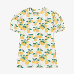 Girls White Cotton Jersey Orange Print Dress