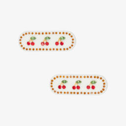 Girls White Hair Clips with Sparkling Cherries (2 Pack)