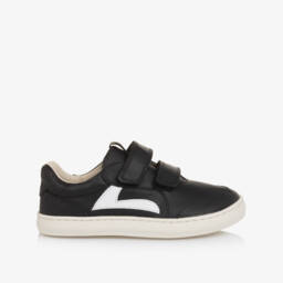 Tip Toey Joey-Black Leather Velcro Trainers | Childrensalon