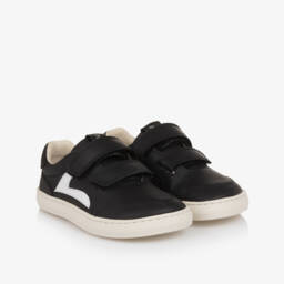 Tip Toey Joey-Black Leather Velcro Trainers | Childrensalon