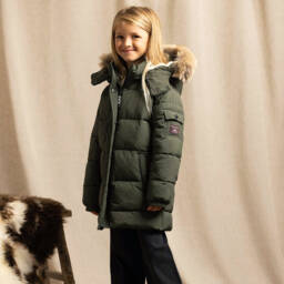 Töastie-Пуховик парка зелёный с отстёгивающимся капюшоном для мальчиков | Childrensalon