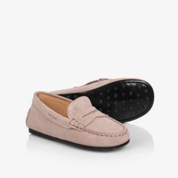 Tod's-Beige Suede Leather Slip-On Moccasins | Childrensalon