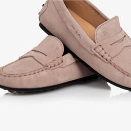 Tod's-Beige Suede Leather Slip-On Moccasins | Childrensalon