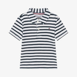 Tommy Hilfiger-Baby Boys Navy Blue Stripe Cotton Polo Shirt | Childrensalon