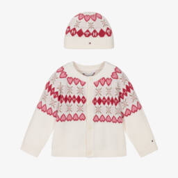 Tommy Hilfiger-Baby Girls Ivory & Pink Cardigan & Hat Gift Set | Childrensalon