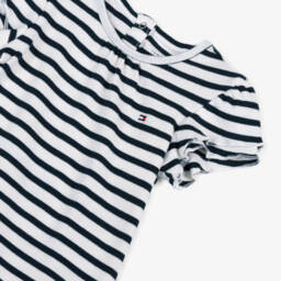 Tommy Hilfiger-Baby Girls Navy Blue Stripe Cotton Ribbed T-Shirt | Childrensalon