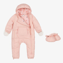 Tommy Hilfiger-Baby Girls Pink Hooded Snowsuit | Childrensalon