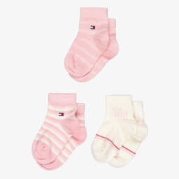 Tommy Hilfiger-Baby Girls Pink Striped Cotton Socks (3 Pack) | Childrensalon