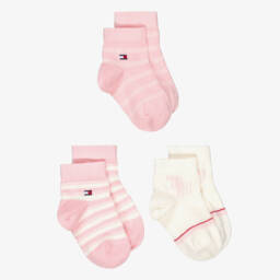 Tommy Hilfiger-Baby Girls Pink Striped Cotton Socks (3 Pack) | Childrensalon