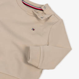 Tommy Hilfiger-Beige Cotton Baby Sweatshirt with Small Flag Logo | Childrensalon