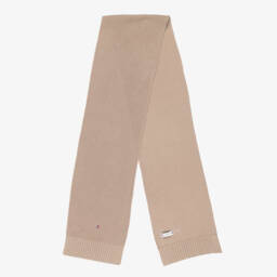 Tommy Hilfiger-Шарф бежевый хлопковый ребристый с вышитым логотипом (150см) | Childrensalon