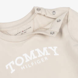 Tommy Hilfiger-Beige Monotype Logo Long Sleeved Baby Top | Childrensalon