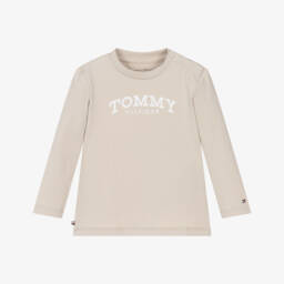 Tommy Hilfiger-Beige Monotype Logo Long Sleeved Baby Top | Childrensalon