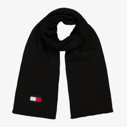 Tommy Hilfiger-Black Cotton Knit Flag Scarf | Childrensalon