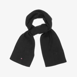 Black Cotton Knit Scarf with Embroidered Flag Logo (150cm)