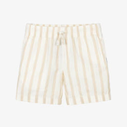 Boys Beige & Cream Striped Drawstring Shorts