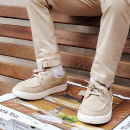 Tommy Hilfiger-Boys Beige Faux Suede Deck Shoes | Childrensalon